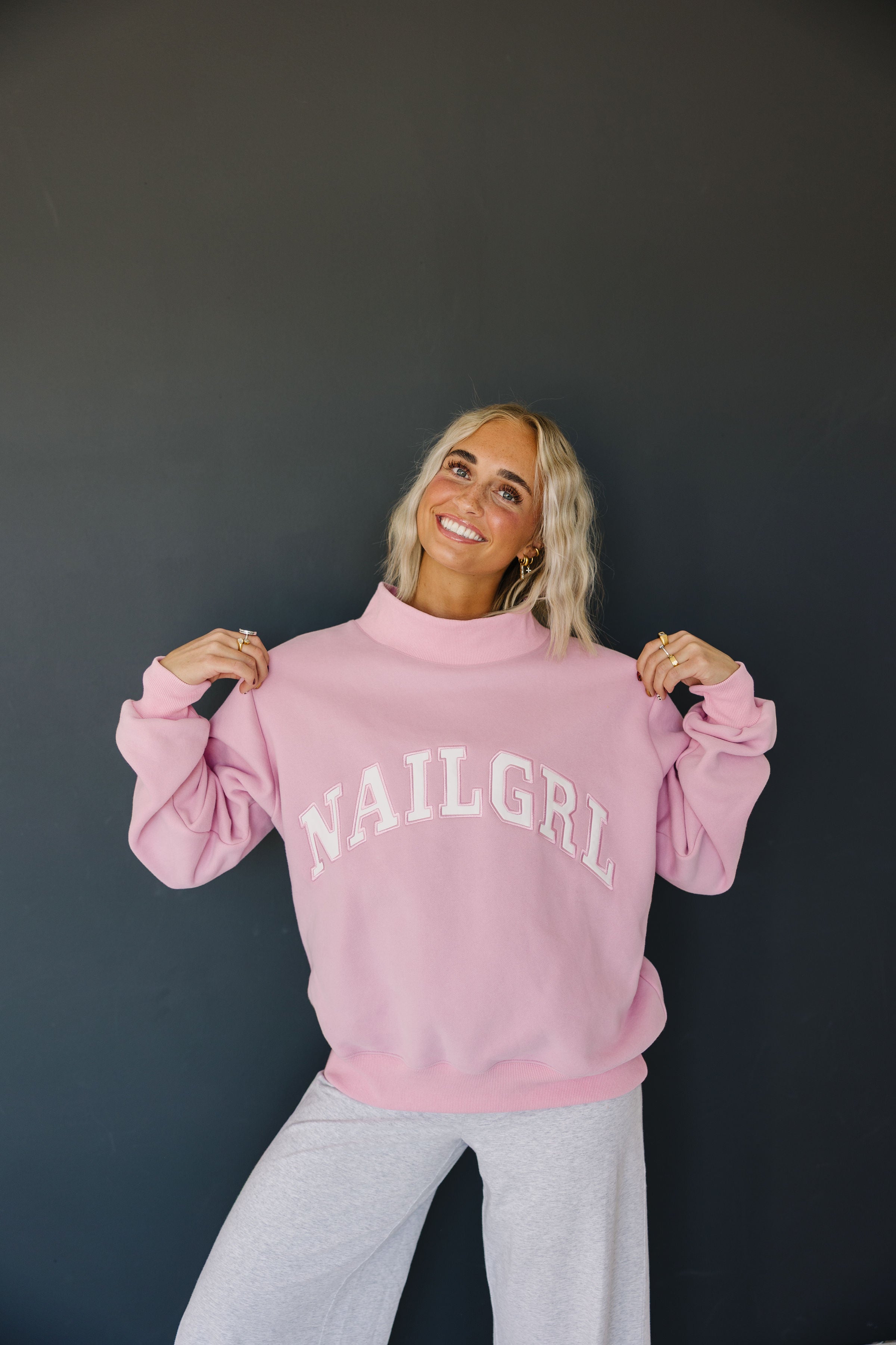 PRE-ORDER Pink nailgrl mockneck – Shopgrlco
